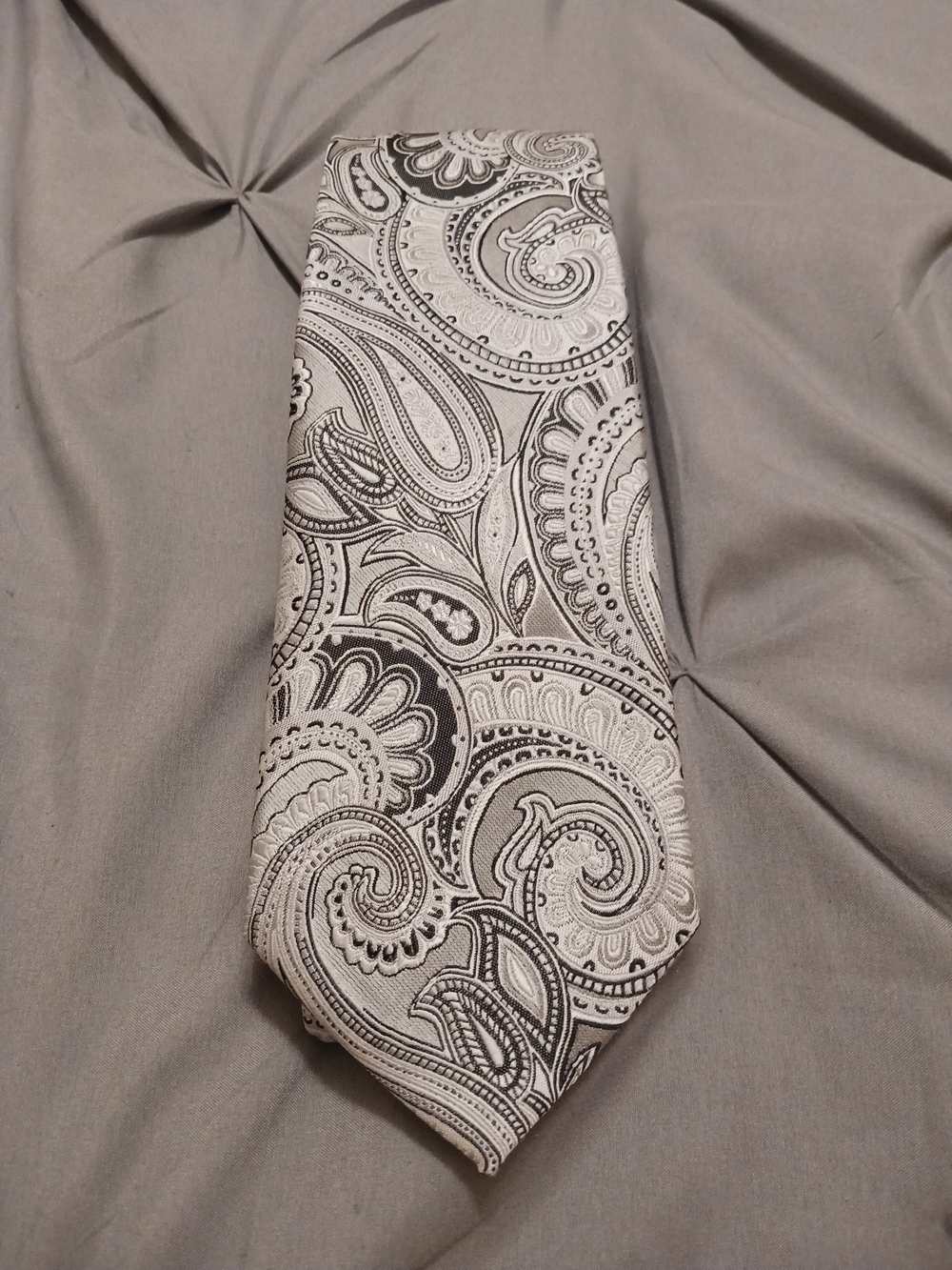 Barry Wang Men's Paisley Silver and Black Silk Tie - Elegant Formal Neckwear
